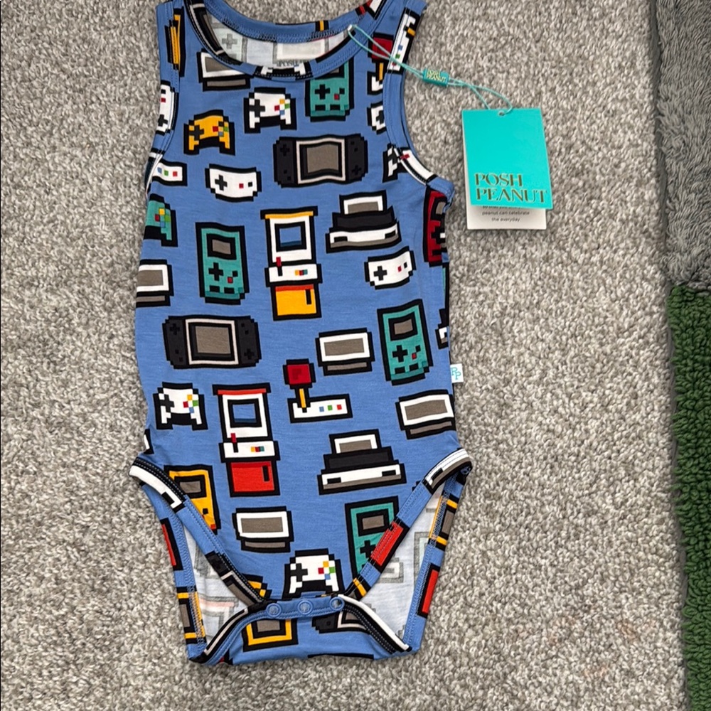 Posh Peanut Blue Gamer Print Baby Onesie